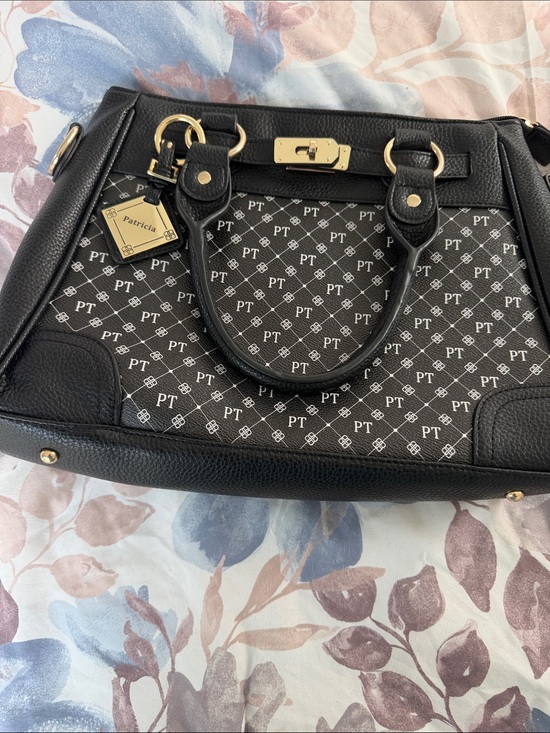 Patricia Nash Handbags - Patricia Nash Black and White PT Logo Satchel with Gold Hardware